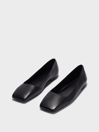 Aeyde | Matti Square-Toe Flats Leather  for Women | Black Nappa | Square Toe | Flat Heel | Luxury Materials | Handmade in Italy