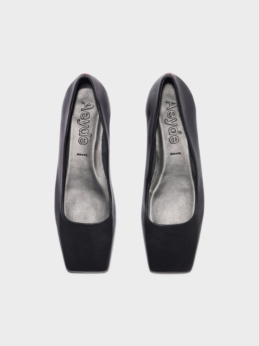 Aeyde | Matti Square-Toe Flats Leather  for Women | Black Nappa | Square Toe | Flat Heel | Front View