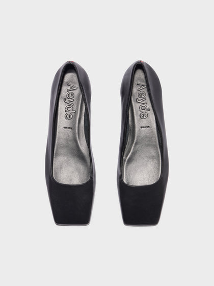 Aeyde | Matti Square-Toe Flats Leather  for Women | Black Nappa | Square Toe | Flat Heel | Front View