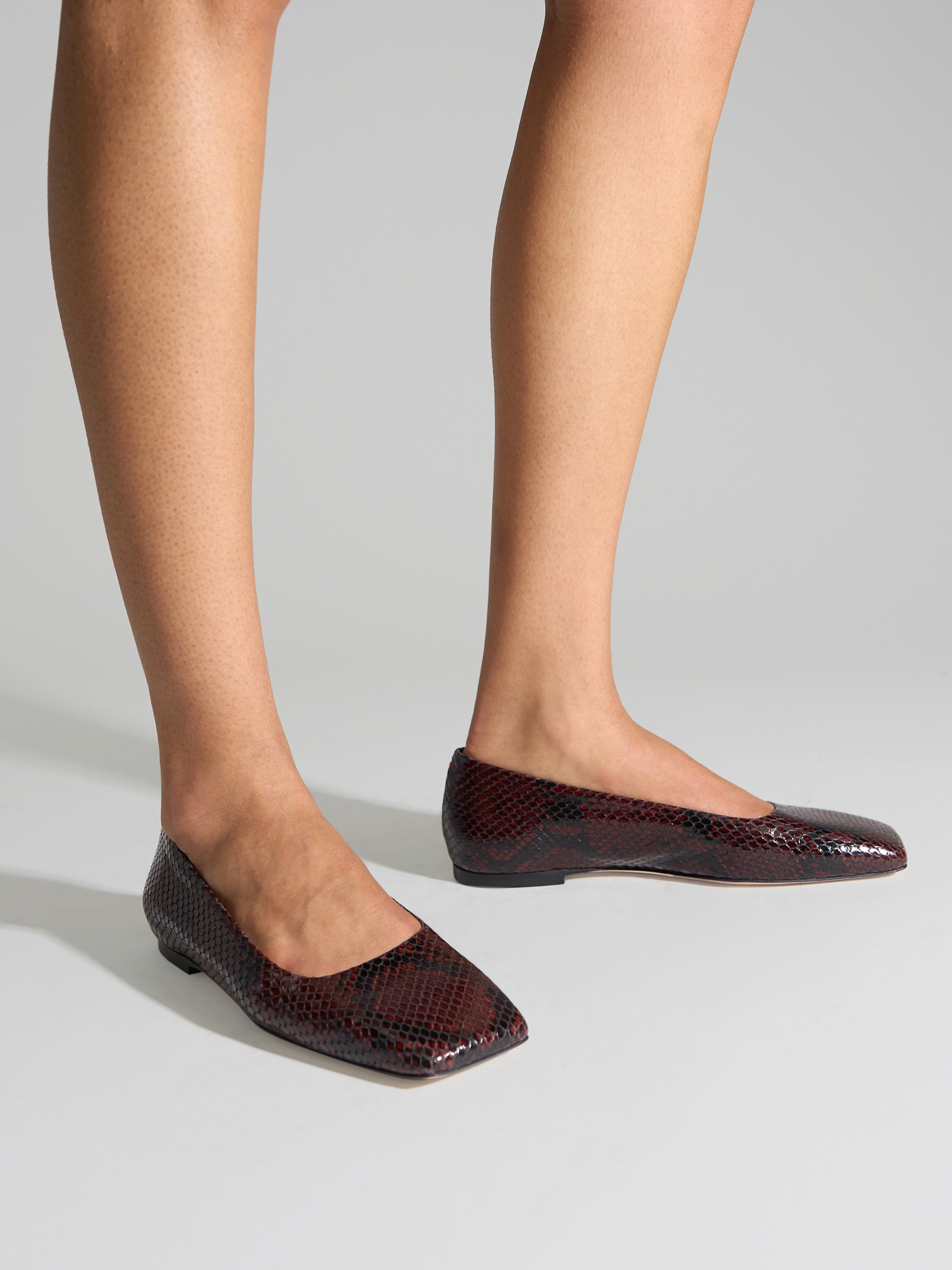 Aeyde | Matti Square-Toe Flats Leather Flats for Women | Port Snake | Square Toe | Flat Heel | On Feet