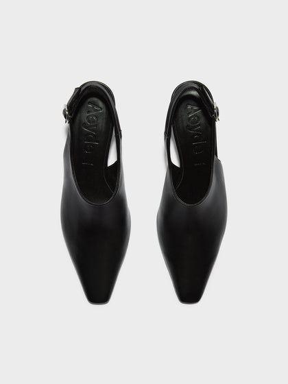 Aeyde | Maude Leather Pumps for Women | Black Nappa | Square Toe | High Heel | Front View