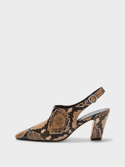 Aeyde | Maude Leather Pumps for Women | Hazelnut Snake | Square Toe | High Heel | Side View