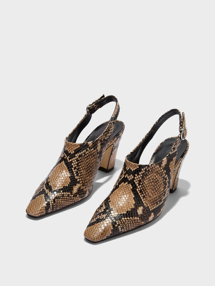 Aeyde | Maude Leather Pumps for Women | Hazelnut Snake | Square Toe | High Heel | Luxury Materials | Handmade in Italy