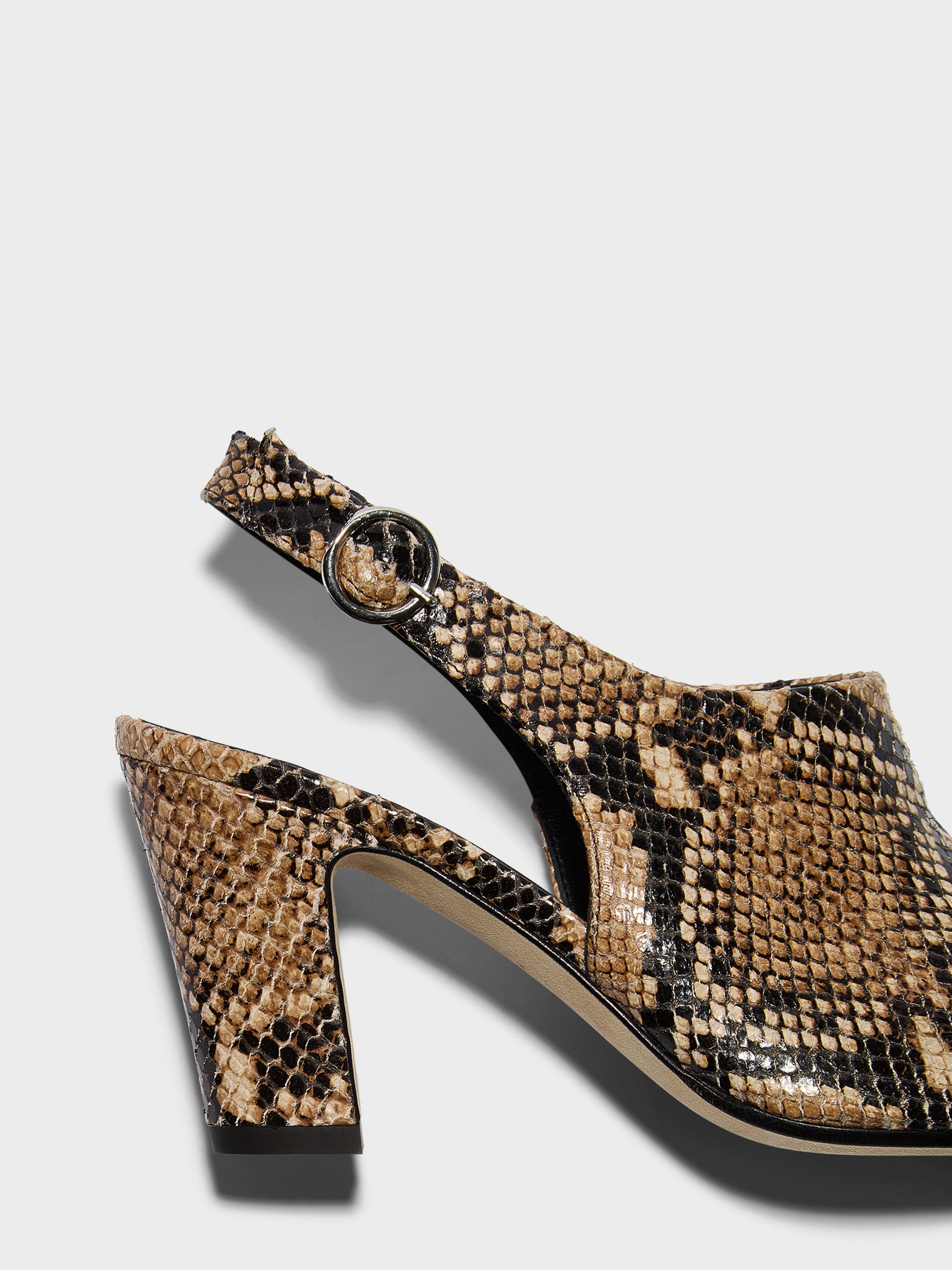 Aeyde | Maude Leather Pumps for Women | Hazelnut Snake | Square Toe | High Heel | Heel Details