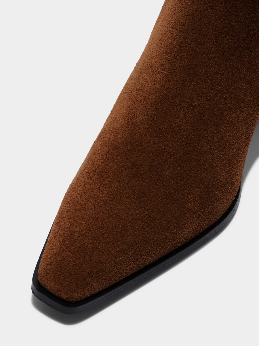 Aeyde | Medea Knee-High Boots Leather Knee High Boots for Women | Brown Suede | Square Toe | Mid Heel | Heel Details
