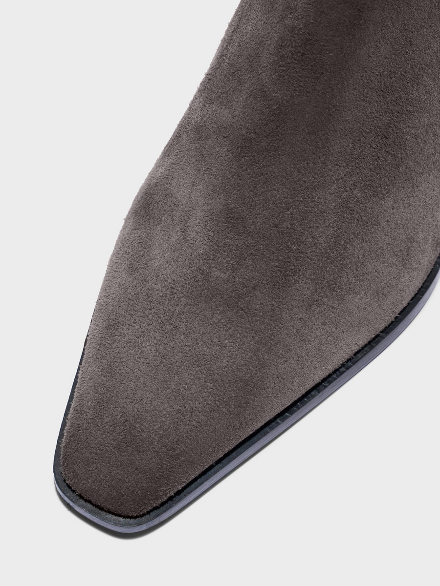 Aeyde | Medea Knee-High Boots Leather Knee High Boots for Women | Taupe Suede | Square Toe | Mid Heel | Heel Details