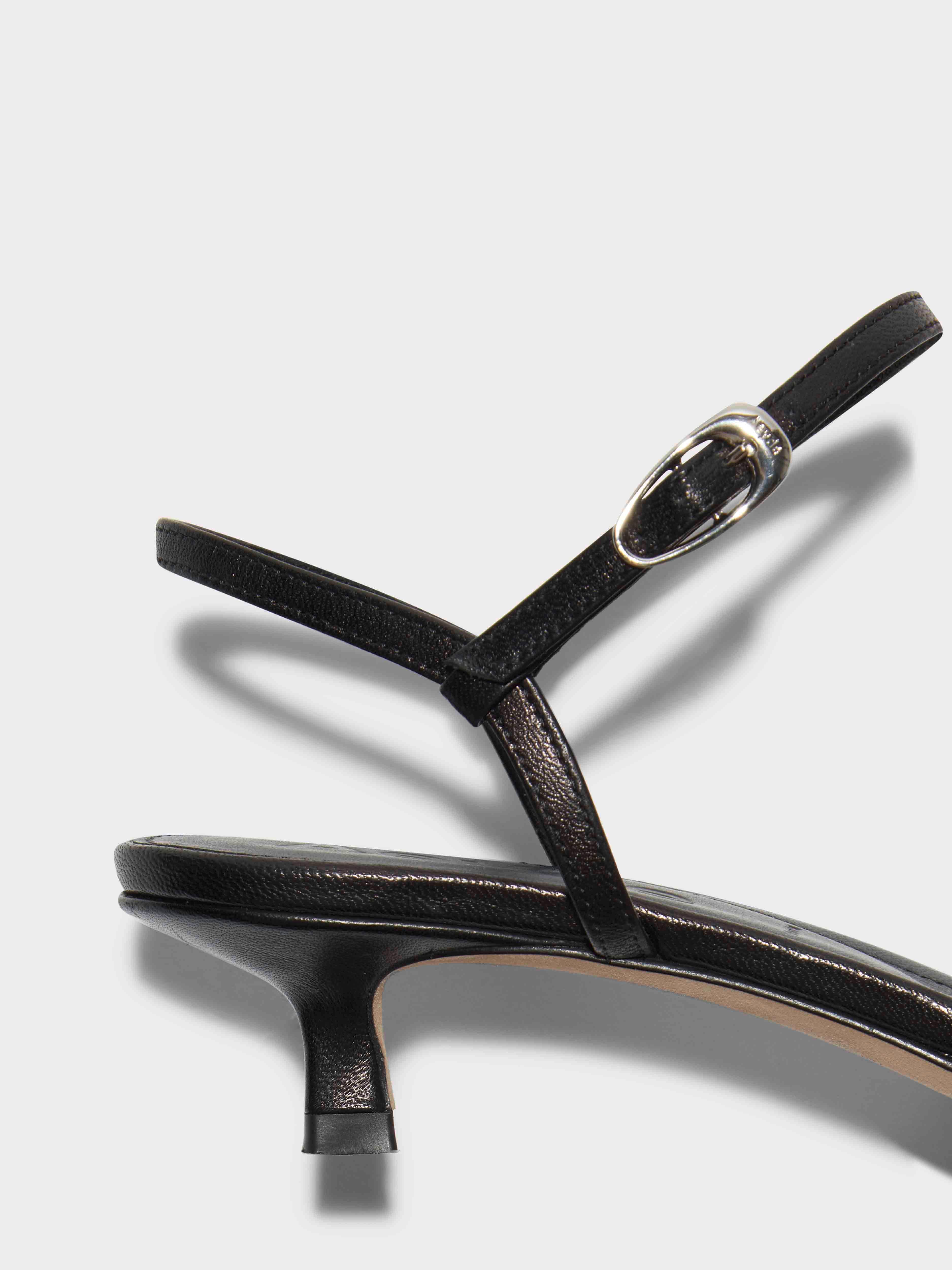 Aeyde | Melia Leather Kitten-Heel Pumps Leather Pumps for Women | Black Nappa | Pointed Toe | Low Heel | Heel Details