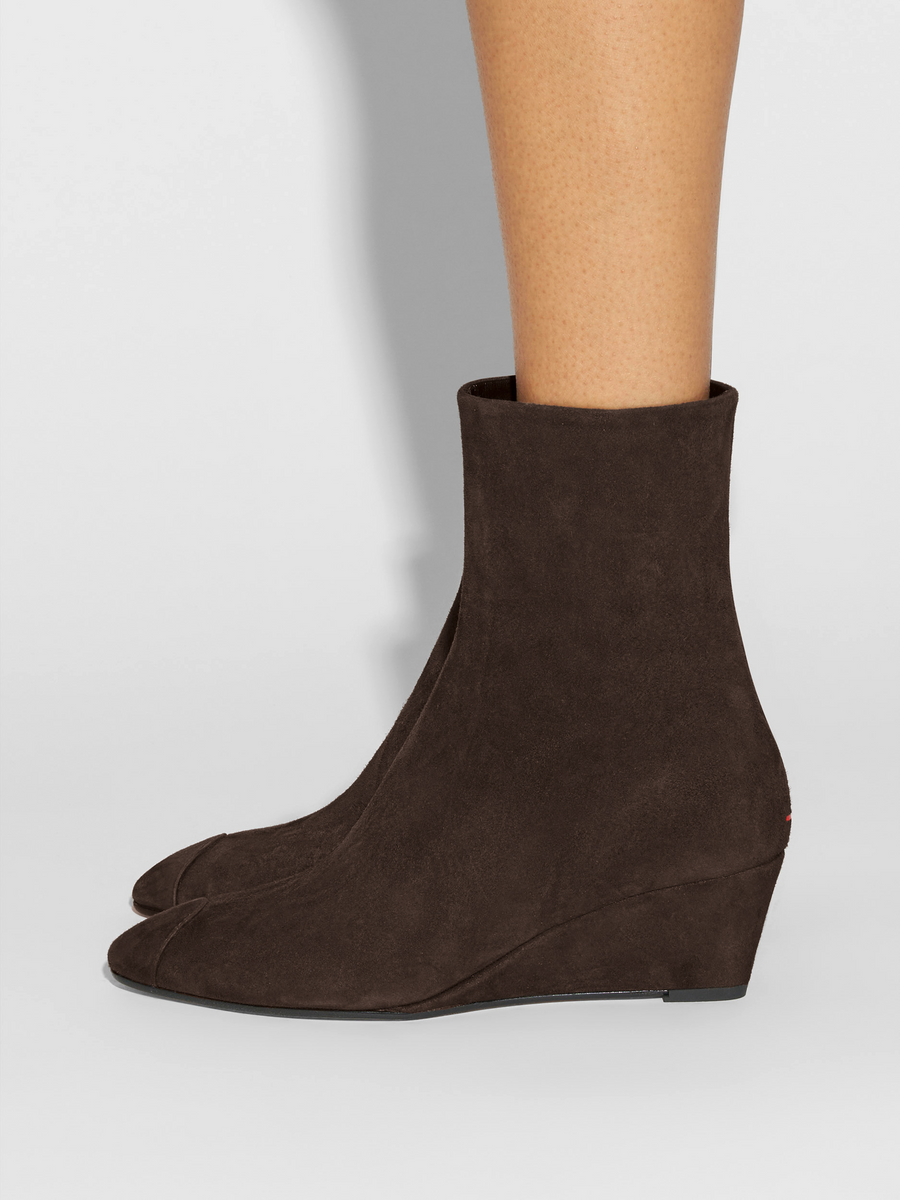 Aeyde | Mia Cap Leather Ankle Boots for Women | Moka Suede | Round Toe | Mid Heel | How to Style