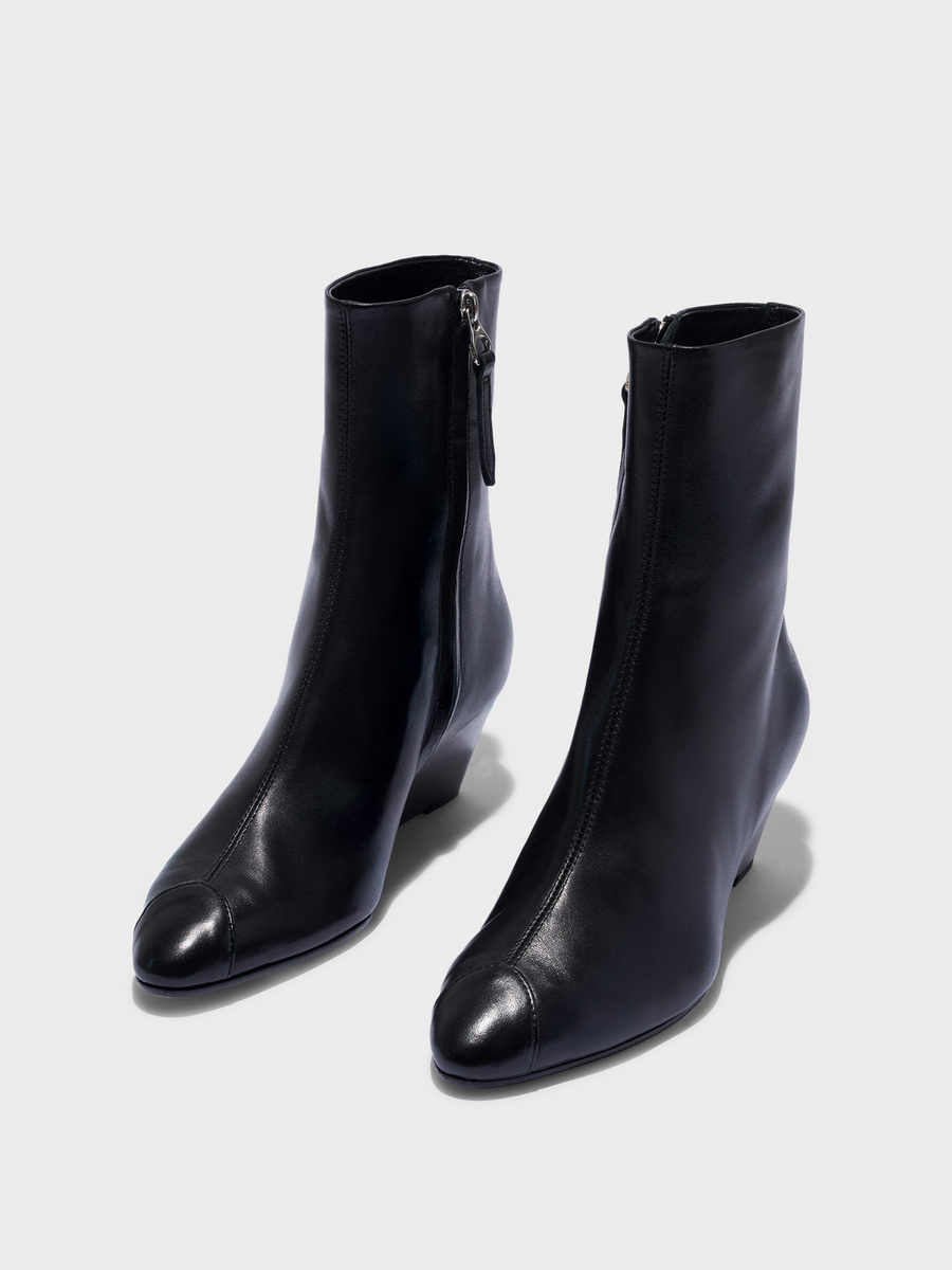 Aeyde | Mia Cap Leather Ankle Boots for Women | Black Nappa | Round Toe | Mid Heel | Luxury Materials | Handmade in Italy