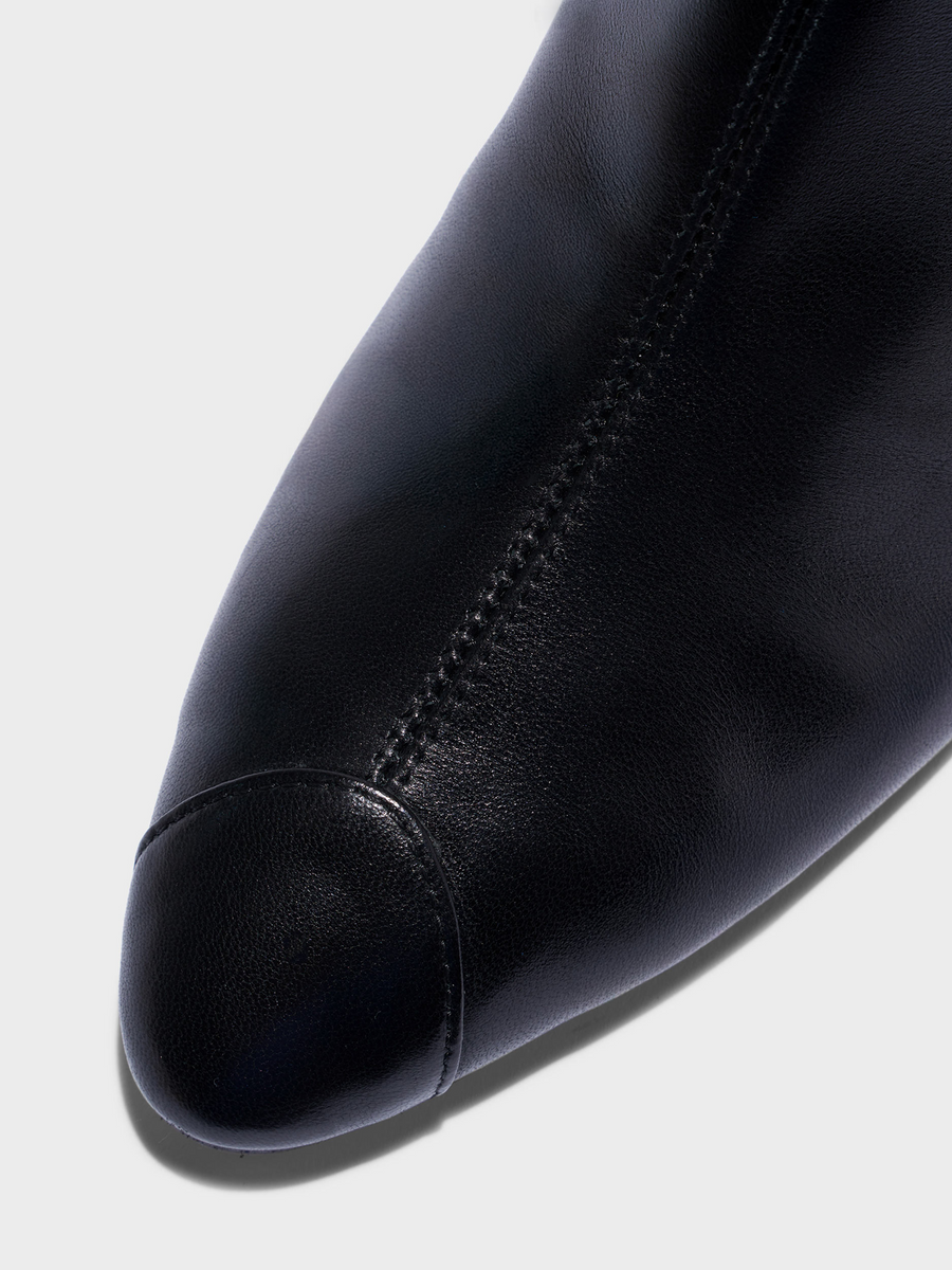 Aeyde | Mia Cap Leather Ankle Boots for Women | Black Nappa | Round Toe | Mid Heel | Heel Details