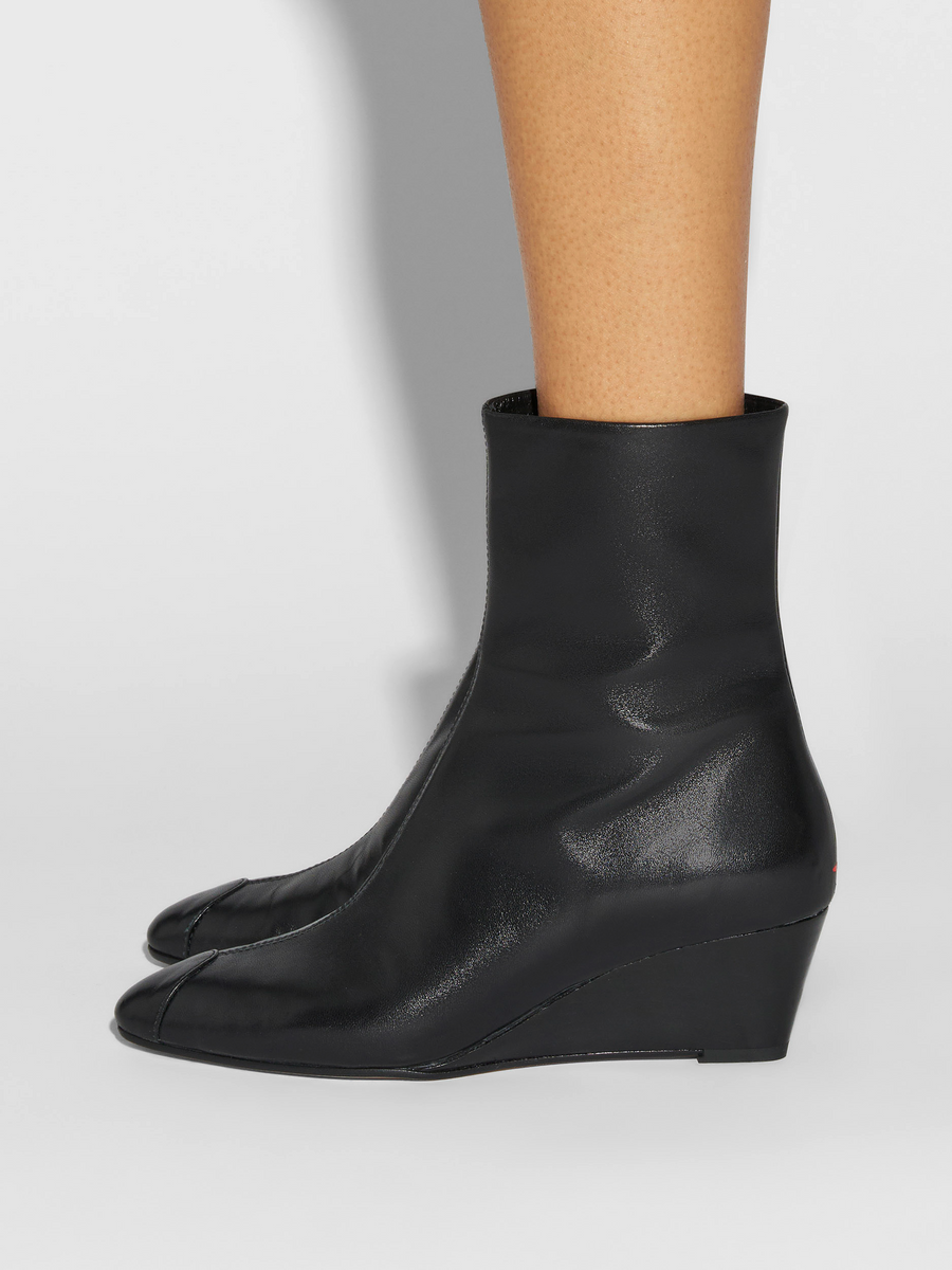 Aeyde | Mia Cap Leather Ankle Boots for Women | Black Nappa | Round Toe | Mid Heel | How to Style