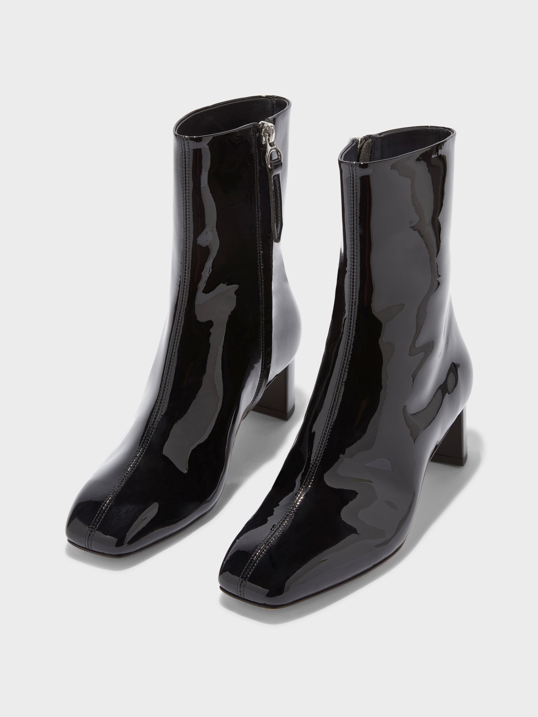 Aeyde | Millie Leather Ankle Boots for Women | Black Patent | Square Toe | Low Heel | Luxury Materials | Handmade in Italy