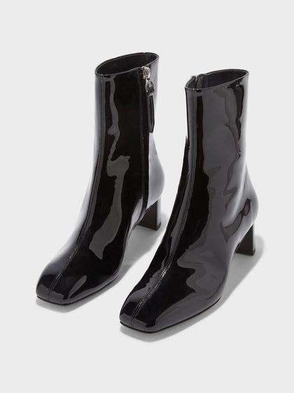 Aeyde | Millie Leather Ankle Boots for Women | Black Patent | Square Toe | Low Heel | Luxury Materials | Handmade in Italy