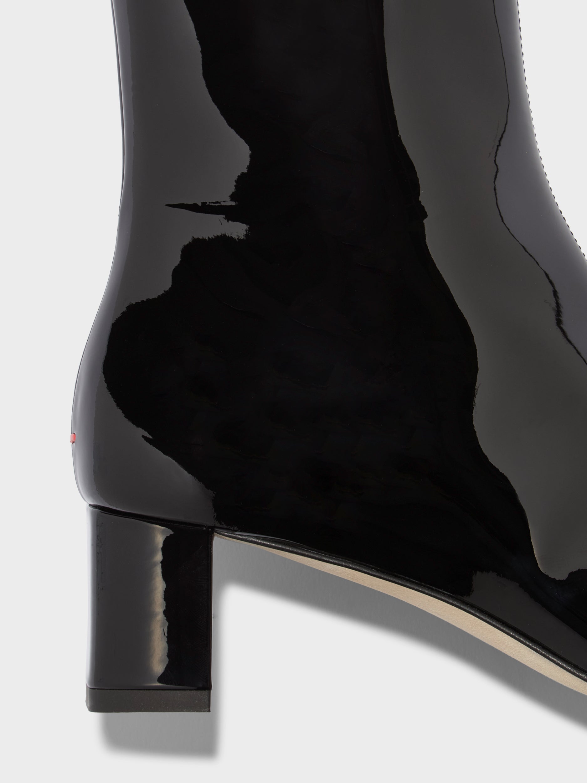 Aeyde | Millie Leather Ankle Boots for Women | Black Patent | Square Toe | Low Heel | Heel Details