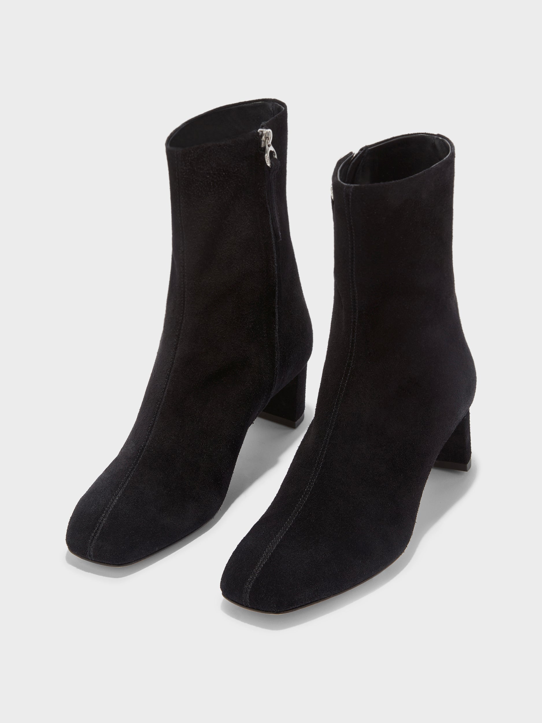 Aeyde | Millie Leather Ankle Boots for Women | Black Suede | Square Toe | Low Heel | Luxury Materials | Handmade in Italy