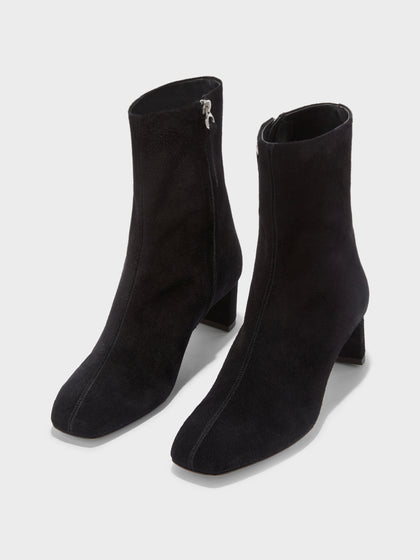 Aeyde | Millie Leather Ankle Boots for Women | Black Suede | Square Toe | Low Heel | Luxury Materials | Handmade in Italy