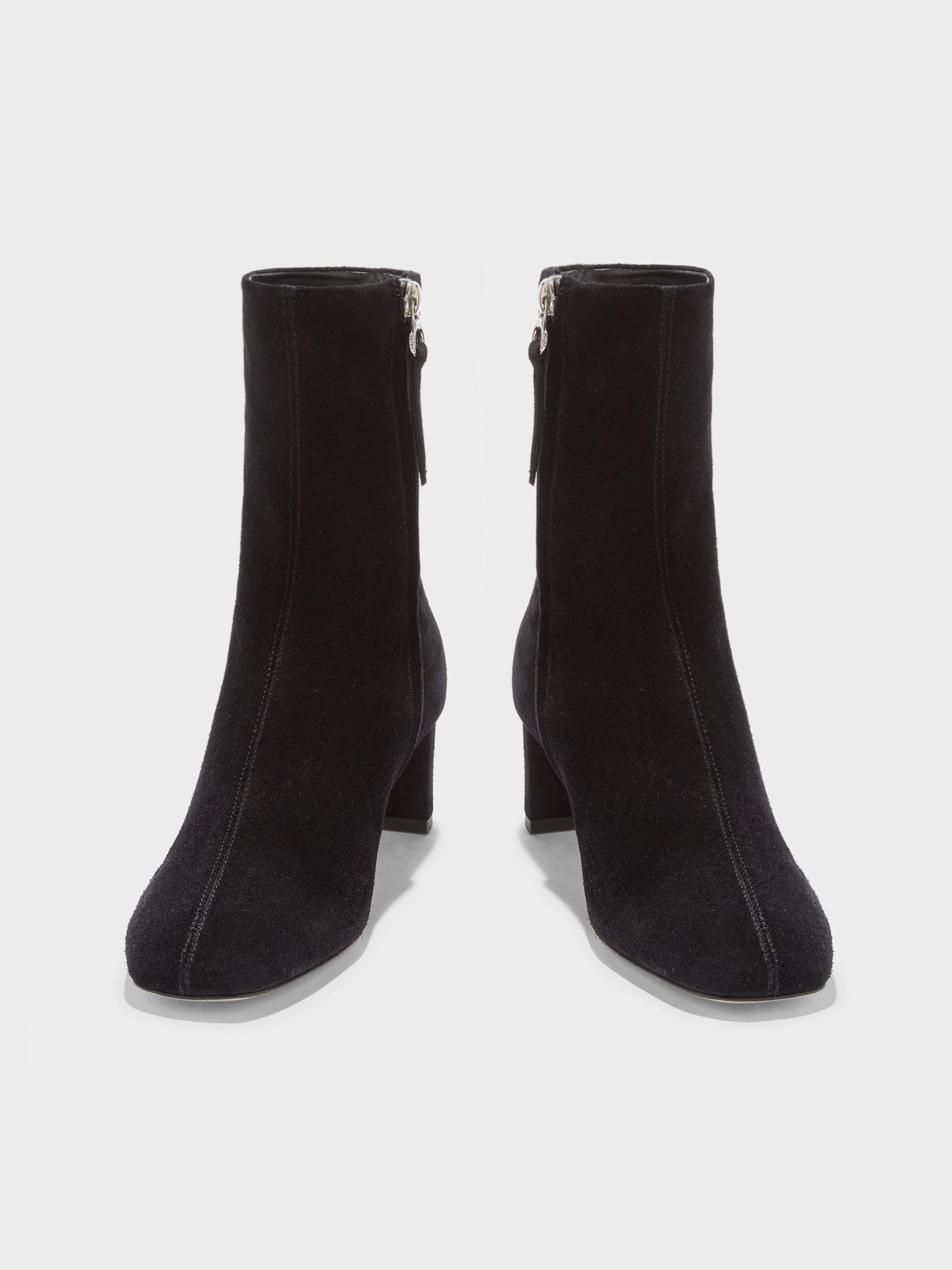 Aeyde | Millie Leather Ankle Boots for Women | Black Suede | Square Toe | Low Heel | Heel Details