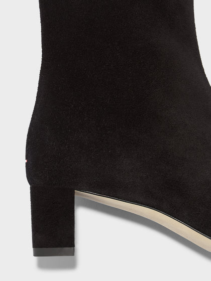 Aeyde | Millie Leather Ankle Boots for Women | Black Suede | Square Toe | Low Heel | Front View