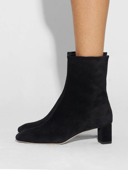 Aeyde | Millie Leather Ankle Boots for Women | Black Suede | Square Toe | Low Heel | How to Style