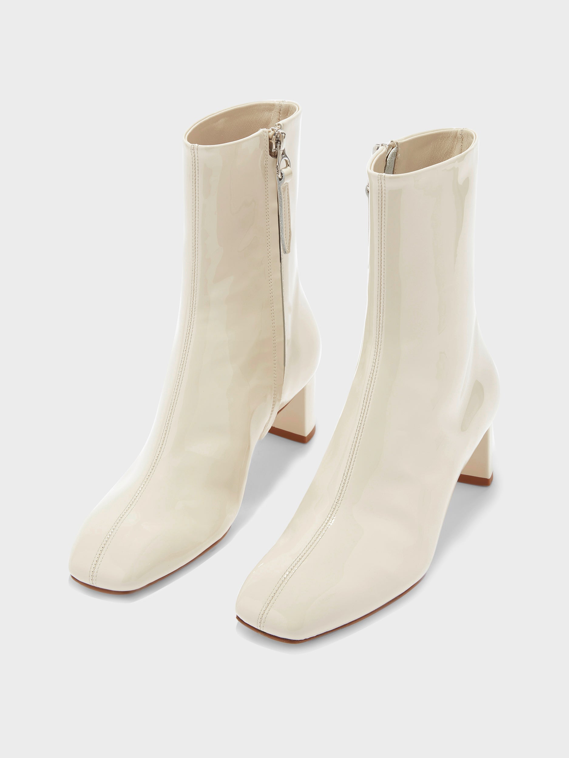 Aeyde | Millie Leather Ankle Boots for Women | Creamy Patent | Square Toe | Low Heel | Luxury Materials | Handmade in Italy