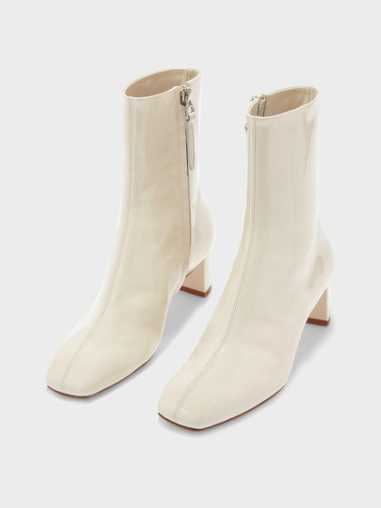 Aeyde | Millie Leather Ankle Boots for Women | Creamy Patent | Square Toe | Low Heel | Luxury Materials | Handmade in Italy