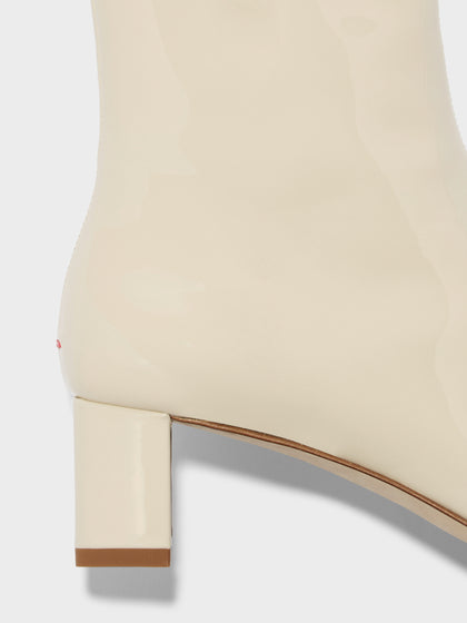 Aeyde | Millie Leather Ankle Boots for Women | Creamy Patent | Square Toe | Low Heel | Heel Details