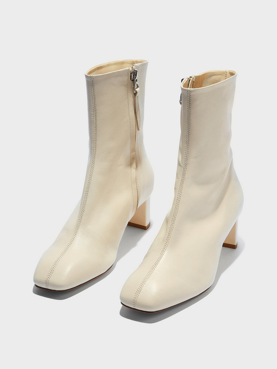 Aeyde | Millie Leather Ankle Boots for Women | Creamy Nappa | Square Toe | Low Heel | Luxury Materials | Handmade in Italy