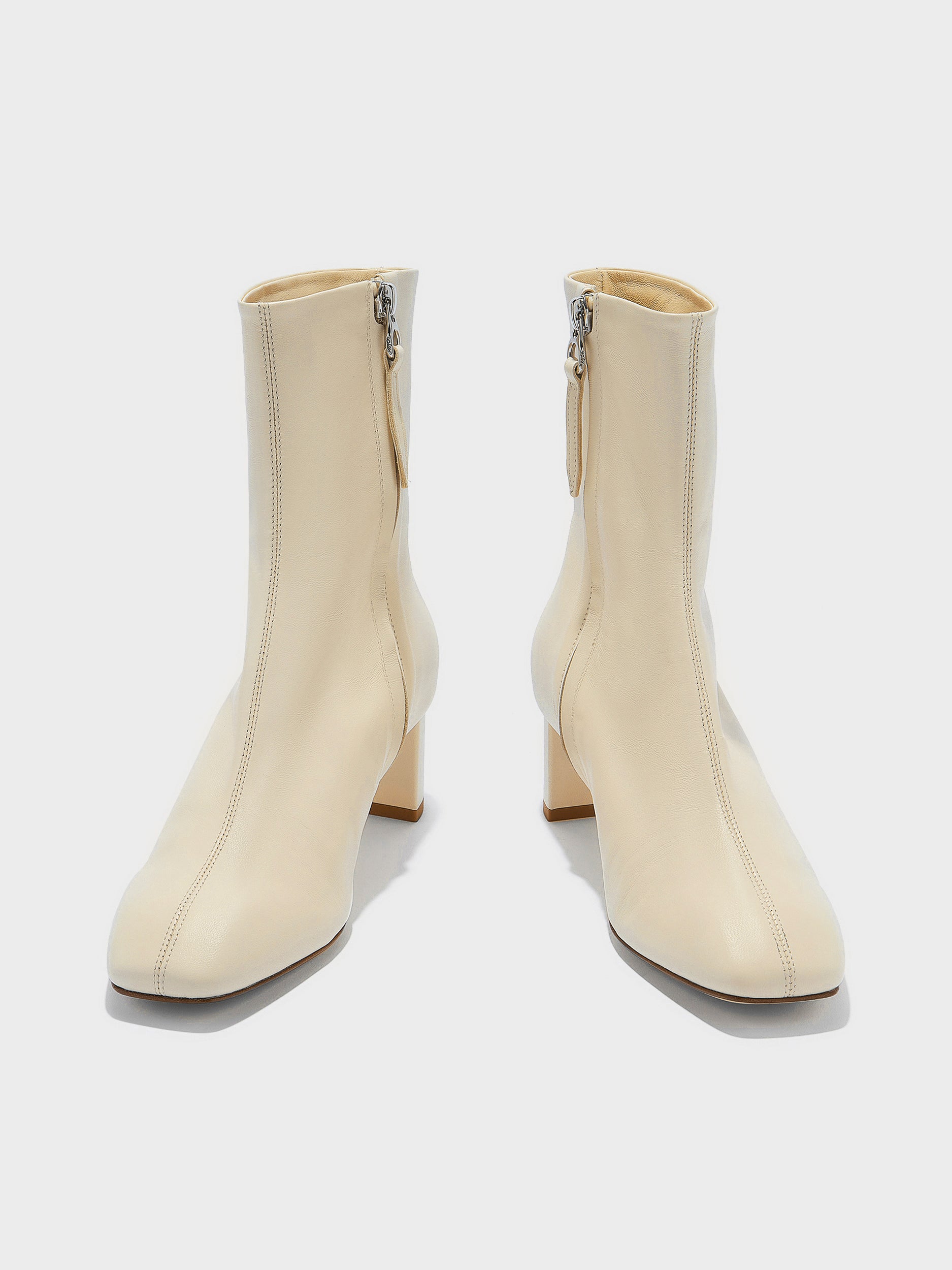 Aeyde | Millie Leather Ankle Boots for Women | Creamy Nappa | Square Toe | Low Heel | Front View