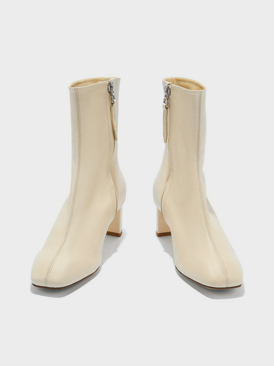 Aeyde | Millie Leather Ankle Boots for Women | Creamy Nappa | Square Toe | Low Heel | Front View