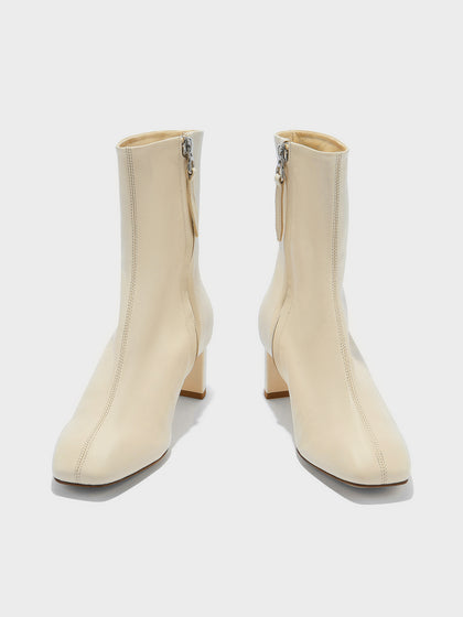 Aeyde | Millie Leather Ankle Boots for Women | Creamy Nappa | Square Toe | Low Heel | Front View