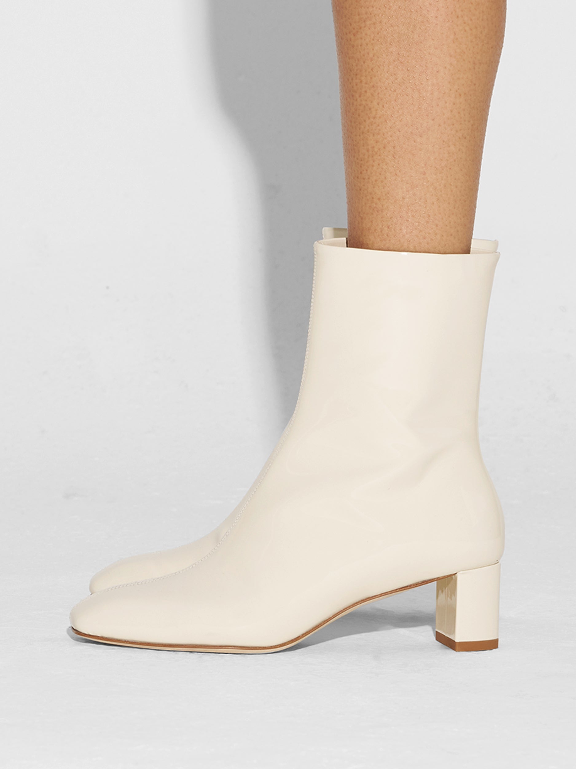Aeyde | Millie Leather Ankle Boots for Women | Creamy Patent | Square Toe | Low Heel | How to Style