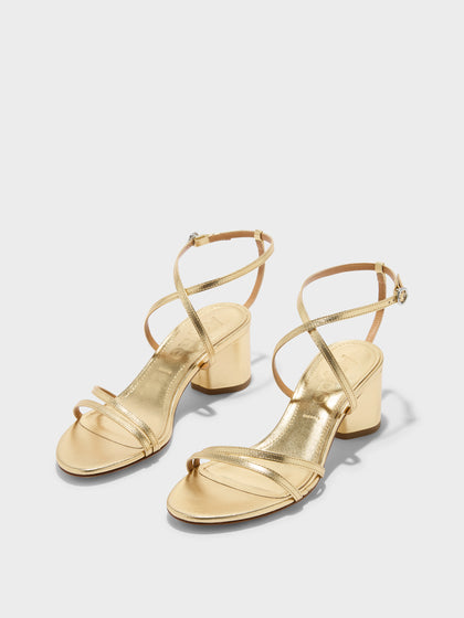 Aeyde | Mirella Leather Heeled Sandals for Women | Gold Nappa | Round Toe | Mid Heel | Luxury Materials | Handmade in Italy