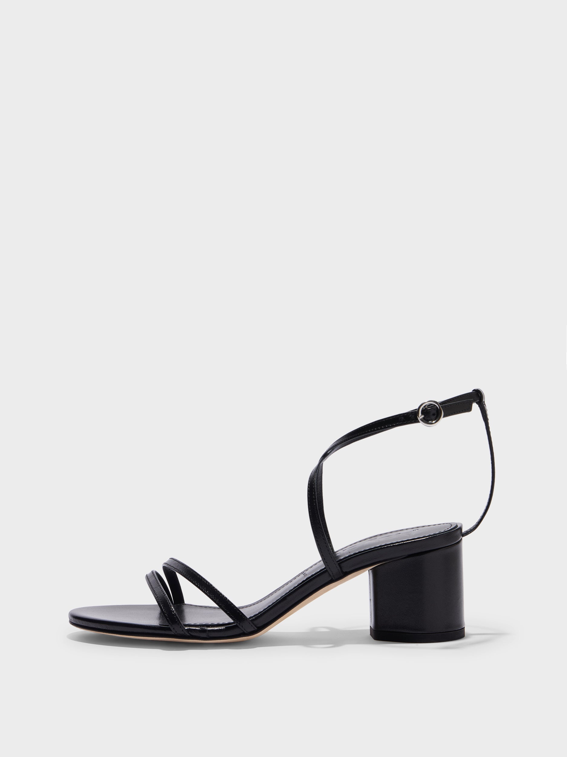 Aeyde | Mirella Leather Heeled Sandals for Women | Black Nappa | Round Toe | Mid Heel | Side View