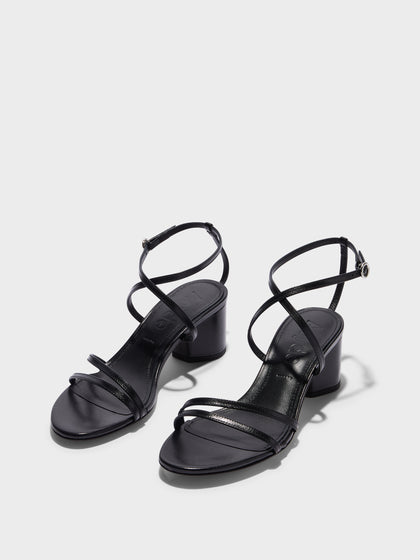 Aeyde | Mirella Leather Heeled Sandals for Women | Black Nappa | Round Toe | Mid Heel | Luxury Materials | Handmade in Italy
