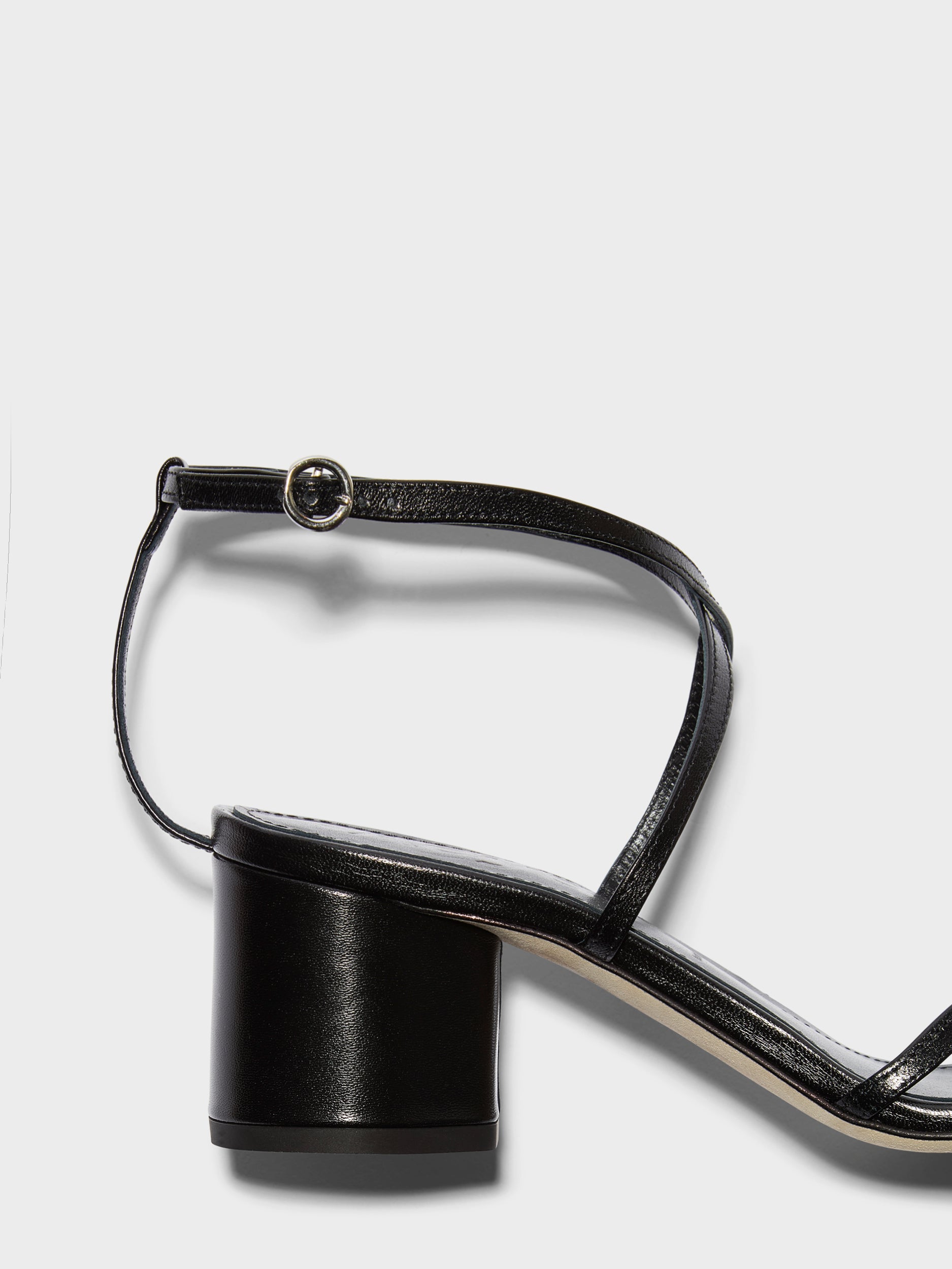 Aeyde | Mirella Leather Heeled Sandals for Women | Black Nappa | Round Toe | Mid Heel | Heel Details