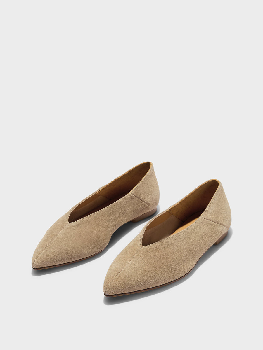 Aeyde | Moa Leather Flats for Women | Sand Suede | Pointed Toe | Flat Heel | Luxury Materials | Handmade in Italy