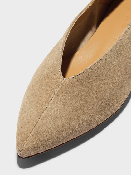 Aeyde | Moa Leather Flats for Women | Sand Suede | Pointed Toe | Flat Heel | Heel Details
