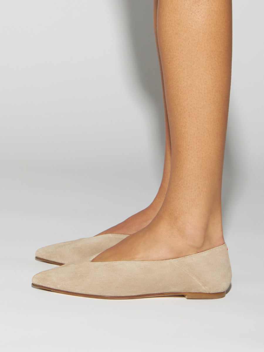 Aeyde | Moa Leather Flats for Women | Sand Suede | Pointed Toe | Flat Heel | How to Style