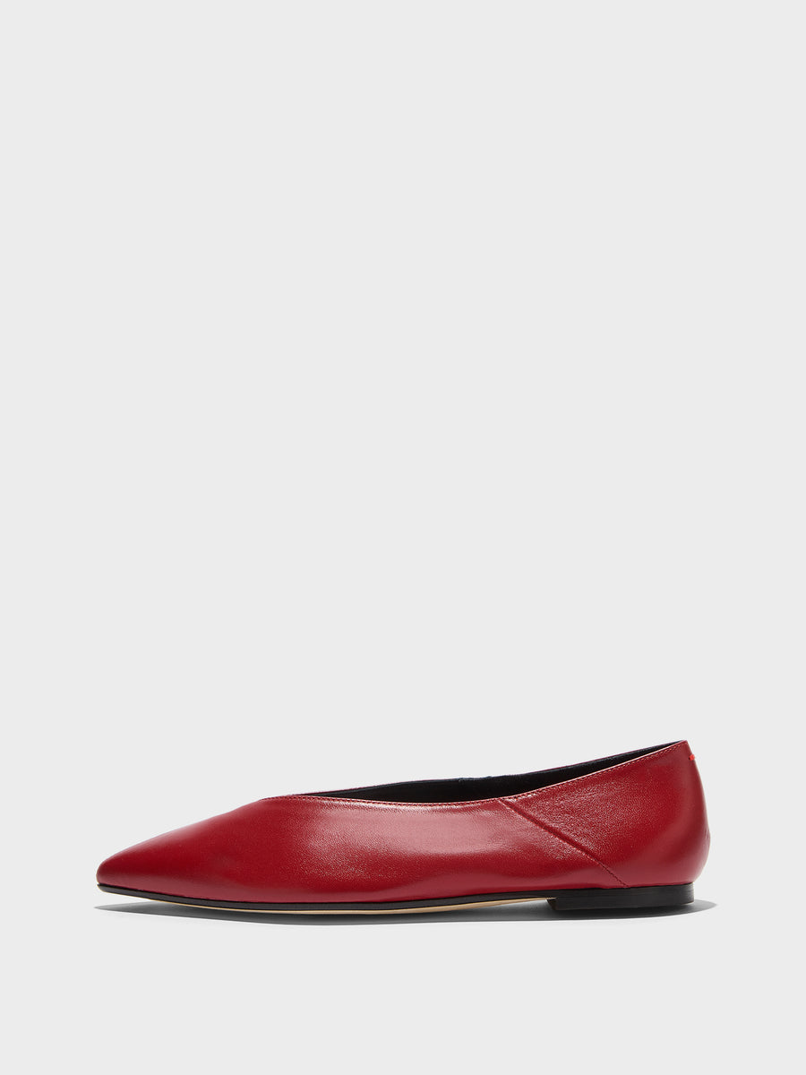 Aeyde | Moa Leather Flats for Women | Scarlet Nappa | Pointed Toe | Flat Heel | Side View