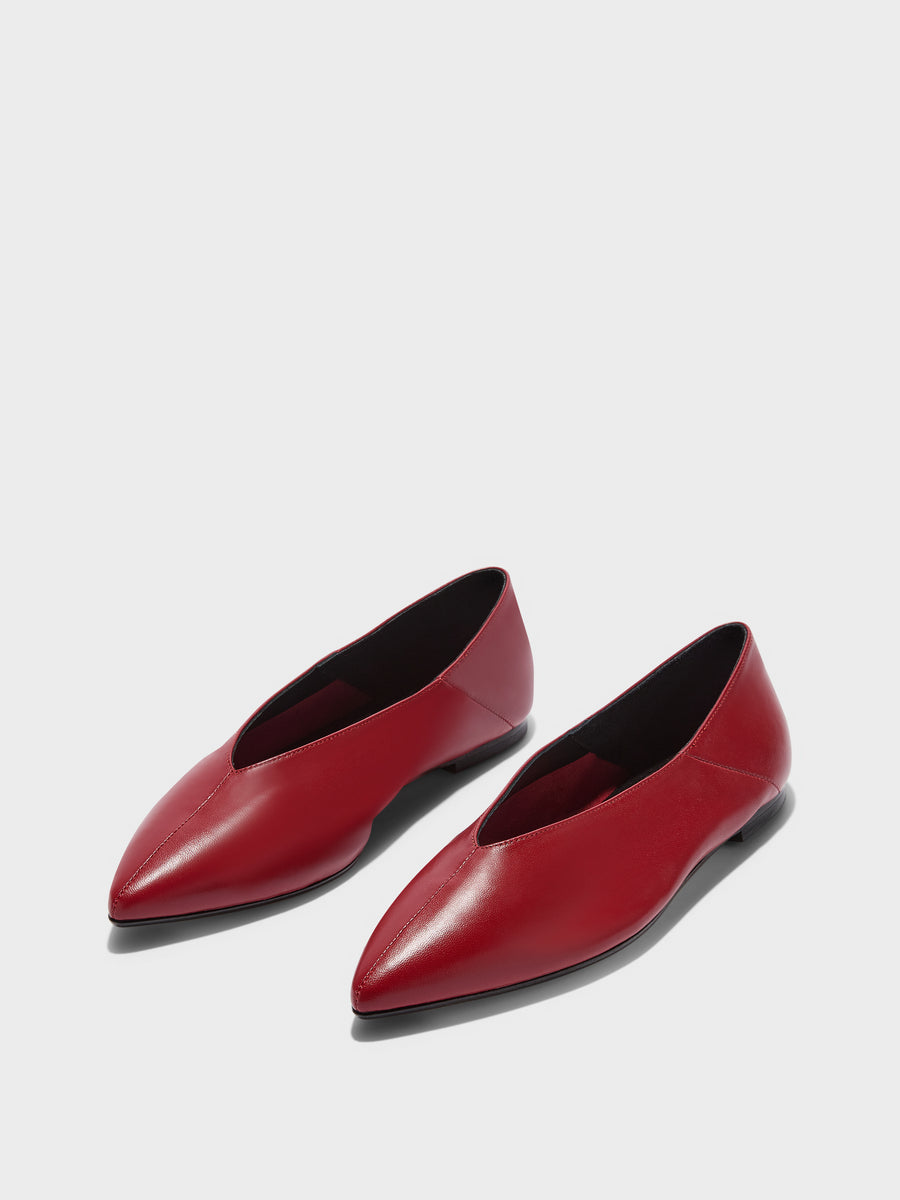Aeyde | Moa Leather Flats for Women | Scarlet Nappa | Pointed Toe | Flat Heel | Luxury Materials | Handmade in Italy