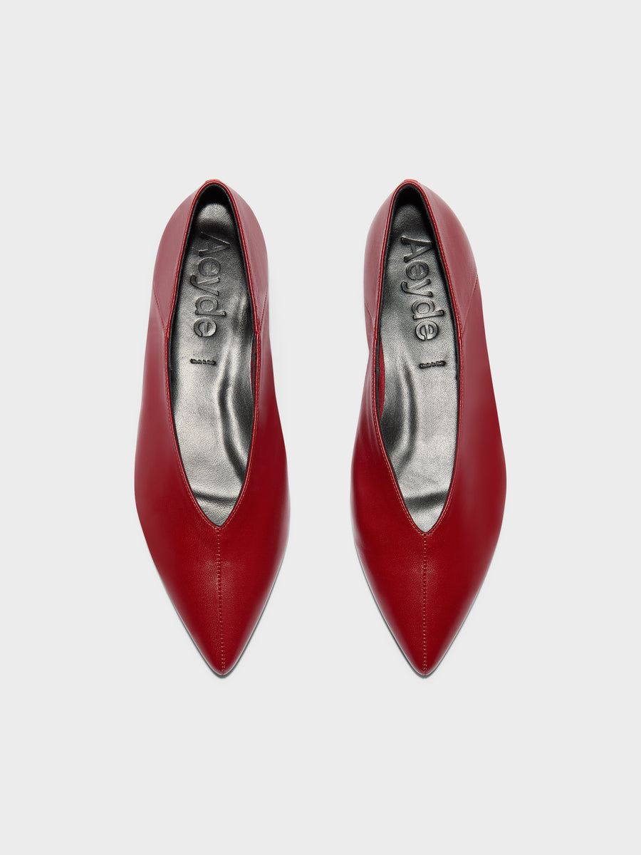 Aeyde | Moa Leather Flats for Women | Scarlet Nappa | Pointed Toe | Flat Heel | Front View