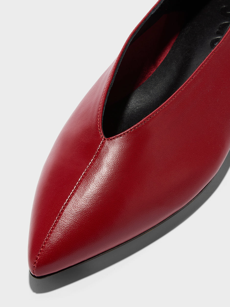 Aeyde | Moa Leather Flats for Women | Scarlet Nappa | Pointed Toe | Flat Heel | Heel Details