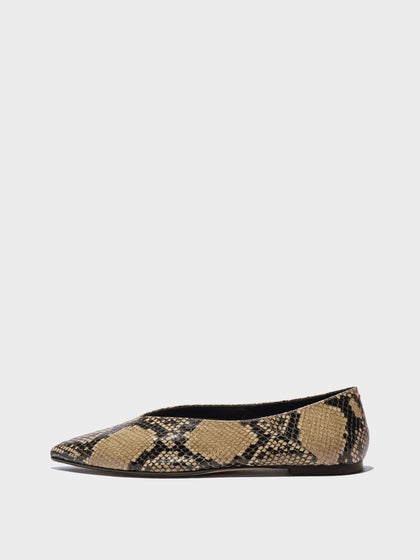 Aeyde | Moa Pointed-Toe Flats Leather Flats for Women | Hazelnut Snake | Pointed Toe | Flat Heel | Side View