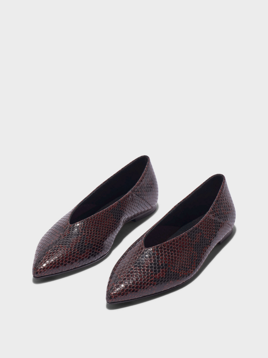Aeyde | Moa Pointed-Toe Flats Leather Flats for Women | Port Snake | Pointed Toe | Flat Heel | Luxury Materials | Handmade in Italy