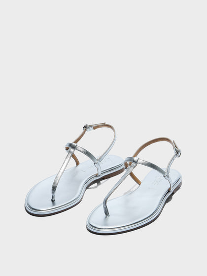 Aeyde | Nala Leather Flat Sandals for Women | Silver Nappa | Round Toe | Flat Heel | Luxury Materials | Handmade in Italy