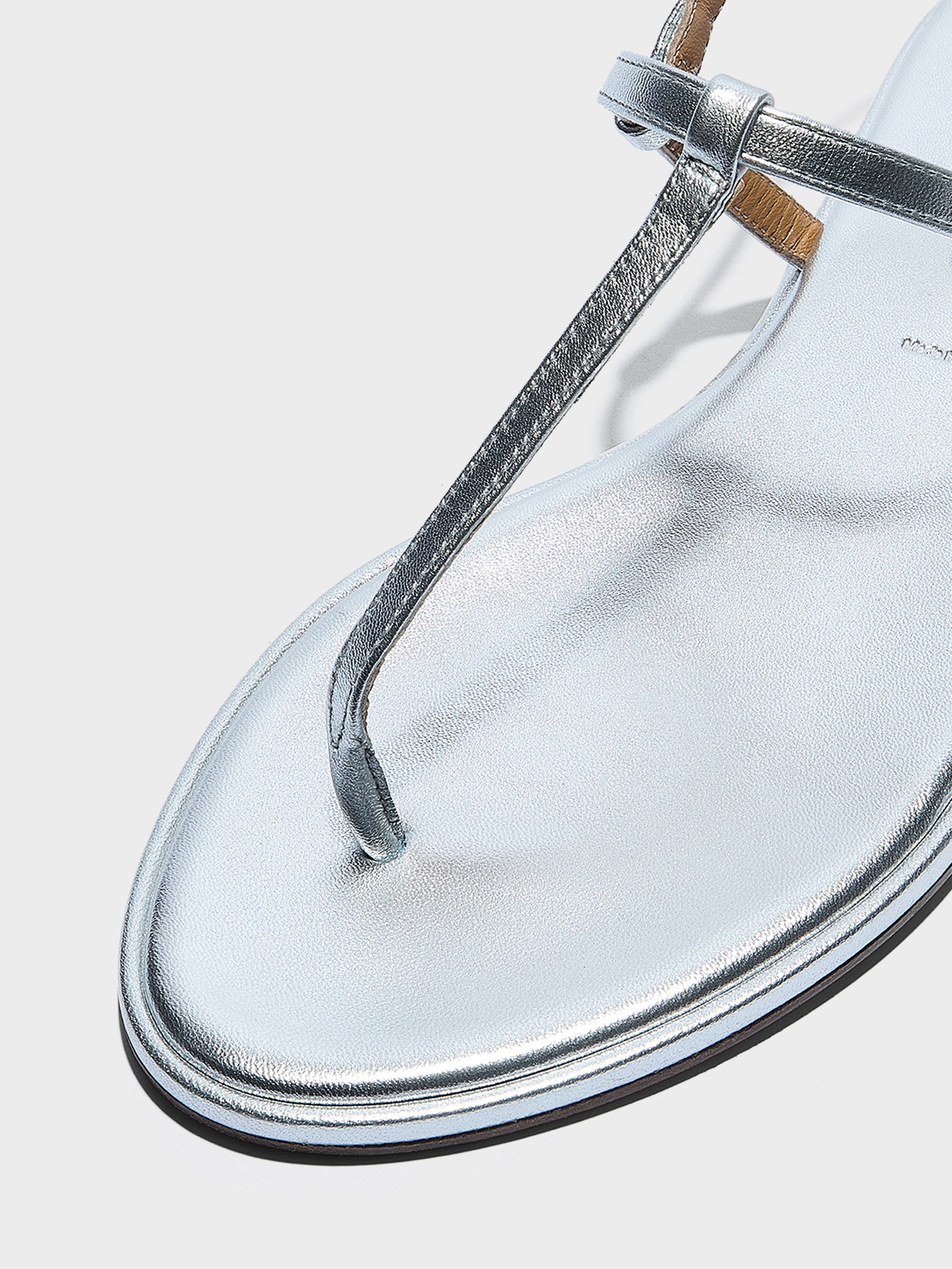 Aeyde | Nala Leather Flat Sandals for Women | Silver Nappa | Round Toe | Flat Heel | Heel Details