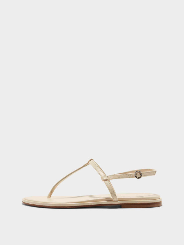Aeyde | Nala T-Bar Sandals Leather Flat Sandals for Women | Creamy Nappa | Round Toe | Flat Heel | Side View