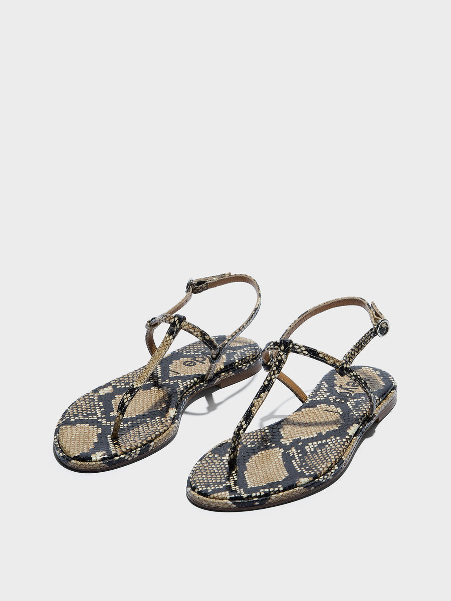 Aeyde | Nala Leather Flat Sandals for Women | Hazelnut Snake | Round Toe | Flat Heel | Luxury Materials | Handmade in Italy