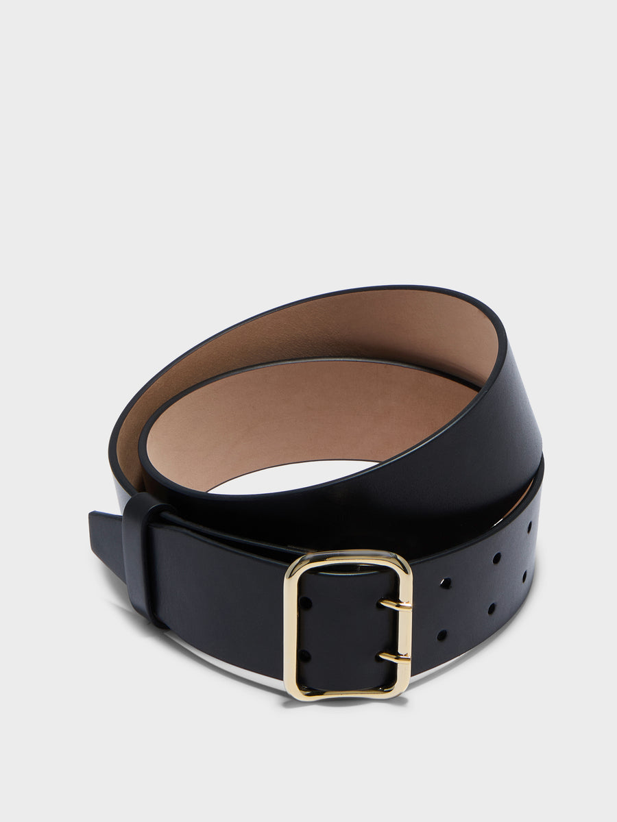 Aeyde | Nari Leather Belt for Women | Black/Gold Calf | Luxury Materials | Handmade in Italy