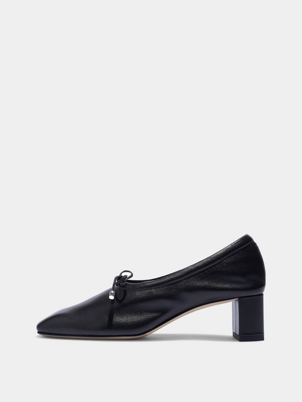 Aeyde | Narissa Glove Leather Pumps for Women | Black Lambskin | Square Toe | Mid Heel | Side View